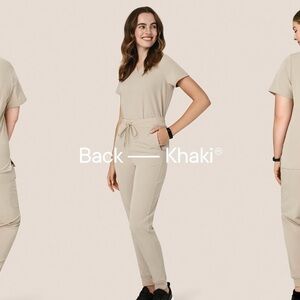 SET NWT Mandala Khaki High Waisted Jogger Scrub SET LARGE TALL